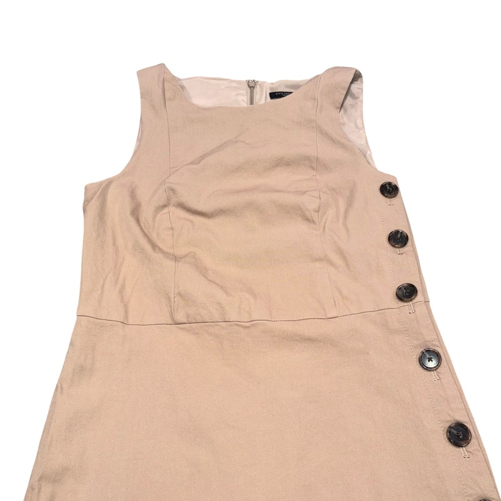 Sheath Dress Women 0P Tan Side Button Sleeveless Ann Taylor Petite